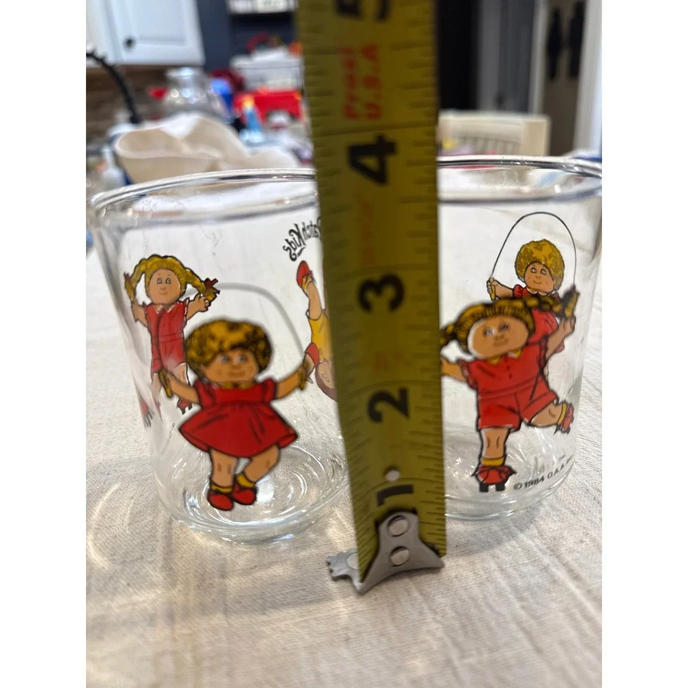 Vintage 1984 Cabbage Patch Kids Juice Glasses Set of 2 Clear Retro 80s Tumblers